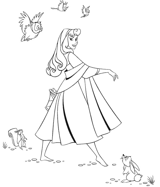 coloriage la belle au bois dormant et les oiseaux